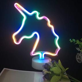 img 2 attached to 🦄 XIYUNTE Unicorn Neon Sign with Base - Battery Powered LED Unicorn Light for Home Decor - Colorful Neon Sign for Bedroom, Kids Room, Living Room, Bar, Party, Christmas, Wedding