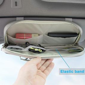 img 3 attached to 🚗 Gray Car Sun Visor Organizer, Multi-Pocket Storage Pocket with Zipper, Sunglass Holder & Tissue Case Bag for Card License Registration, Auto Interior Accessories Truck Organizer Pouch