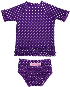 img 4 attached to RuffleButts Polka Dot Rash Guard Swimsuit Set: UPF 50+ Sun Protection for Baby/Toddler Girls