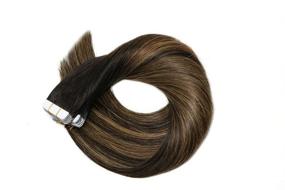 img 3 attached to 💇 Premium Tape In Hair Extensions: 20pcs/50g Set in #1BT6P1B Natural Black to Chestnut Brown Highlight Black Piano Color. Double Sided Tape Skin Weft Remy Silk Straight Hair for Glue in Extensions. 16 Inch Human Hair.