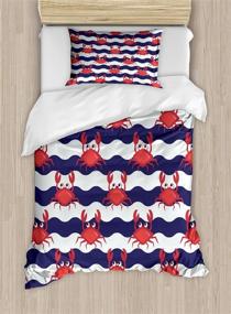 img 2 attached to 🦀 Ambesonne Crabs Duvet Cover Set: Nautical Maritime Theme Sea Animals Twin Size Bedding with Pillow Sham – Red Blue Striped Illustration Print