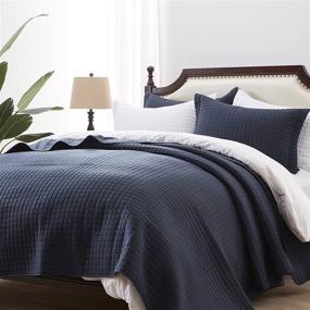 img 3 attached to 🛏️ Full/Queen Size Navy Blue Quilt Set - Lightweight Reversible Bedspread with Squares Pattern Coverlet - Soft Microfiber Warm Bed Cover for All Seasons - 3 Pieces (1 Quilt, 2 Shams)