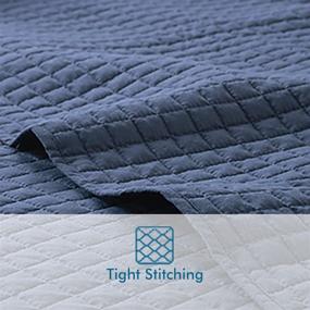 img 1 attached to 🛏️ Full/Queen Size Navy Blue Quilt Set - Lightweight Reversible Bedspread with Squares Pattern Coverlet - Soft Microfiber Warm Bed Cover for All Seasons - 3 Pieces (1 Quilt, 2 Shams)