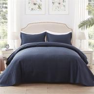 🛏️ full/queen size navy blue quilt set - lightweight reversible bedspread with squares pattern coverlet - soft microfiber warm bed cover for all seasons - 3 pieces (1 quilt, 2 shams) logo