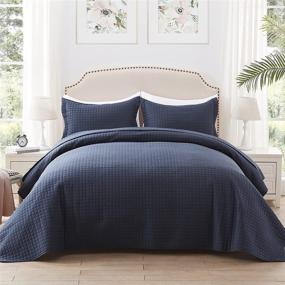 img 4 attached to 🛏️ Full/Queen Size Navy Blue Quilt Set - Lightweight Reversible Bedspread with Squares Pattern Coverlet - Soft Microfiber Warm Bed Cover for All Seasons - 3 Pieces (1 Quilt, 2 Shams)