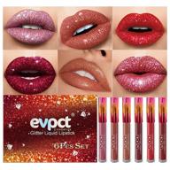 💄 evpct 6pcs matte to glitter liquid lipstick: sparkling 6-color lips set kit, diamond red glitter, waterproof, long-lasting, metallic shimmer, brown pink lipgloss lip gloss sets for women logo