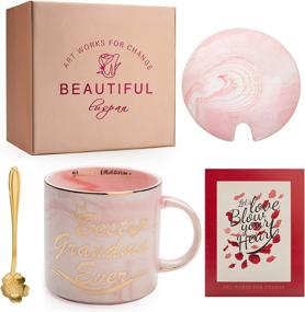 img 3 attached to 👵 Luspan Best Grandma Gifts - Gifts for Grandma - Best Grandma Ever Pink Marble Ceramic Coffee Mug 11.5oz with Lid