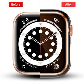 img 3 attached to 📱 Чехол Charlam для Apple Watch 44мм SE Серии 6 5 4, совместим с защитным стеклом, 2 штуки. Стильный компактный общий защитный кожух с черным краем и краем белого золота.