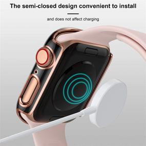 img 2 attached to 📱 Чехол Charlam для Apple Watch 44мм SE Серии 6 5 4, совместим с защитным стеклом, 2 штуки. Стильный компактный общий защитный кожух с черным краем и краем белого золота.