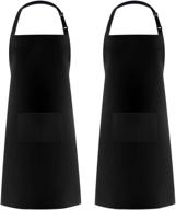 👩 syntus 2 pack adjustable bib apron - waterdrop resistant - 2 pockets - ideal for women and men chefs - black - cooking kitchen aprons logo