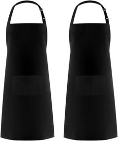 img 4 attached to 👩 Syntus 2 Pack Adjustable Bib Apron - Waterdrop Resistant - 2 Pockets - Ideal for Women and Men Chefs - Black - Cooking Kitchen Aprons