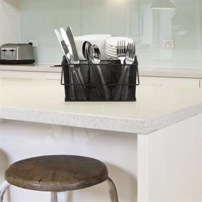 img 3 attached to 🍽️ Sorbus Utensil Caddy - Silverware, Napkin Holder & Condiment Organizer (Black)