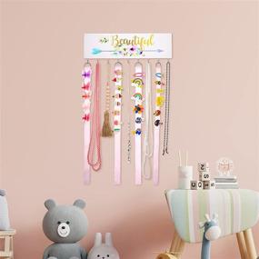 img 1 attached to 🧚 Wood Wall Mount Jewelry Holder: Organize and Display with 9 Hooks, Hair Bow Holders Included