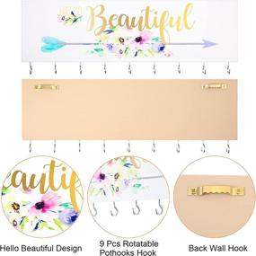 img 2 attached to 🧚 Wood Wall Mount Jewelry Holder: Organize and Display with 9 Hooks, Hair Bow Holders Included