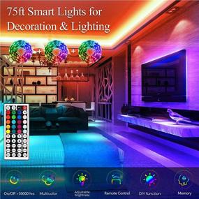 img 3 attached to 75ft RGB LED Strip Lights with Dimmable Lighting for Bedroom, Living Room, Party Decor - Bright Adjustable Colors, 8 Lighting Modes, and Adhesive Backing by QZYL