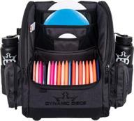 commander disc golf backpack - dynamic discs bag for 20 discs, deep pockets, water bottle holders logo