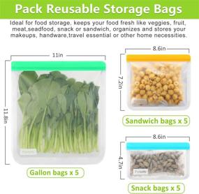 img 3 attached to 👜 Fantalife Reusable Storage Bags - 15 Pack, BPA-FREE | 5 Leakproof Reusable Food Storage Bags + 5 Reusable Sandwich Bags + 5 Reusable Snack Bags | Washable Lunch Bags for Food | Freezer-Safe