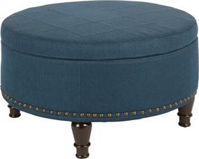 img 2 attached to OSP Home Furnishings Augusta Round Storage Ottoman in Klein Azure Blue Fabric with Decorative Nailheads, Flip Over Lid, and Serving Tray Surface