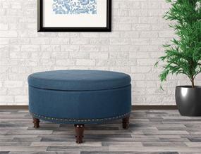 img 1 attached to OSP Home Furnishings Augusta Round Storage Ottoman in Klein Azure Blue Fabric with Decorative Nailheads, Flip Over Lid, and Serving Tray Surface