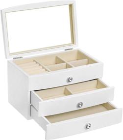 img 4 attached to 🎀 SONGMICS 3-Tier Jewelry Box, Wooden Jewelry Organizer with Large Mirror - Rings, Necklaces, Earrings, Bracelets - White UJOW03W
