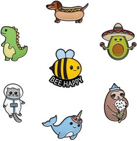 img 4 attached to 🦕 Cute Enamel Pin Set for Kids - Perfect Pins for Backpacks, Jackets & Bookbags - Includes Dinosaur Lapel Pin & Other Animal Enamel Pins - Set 8