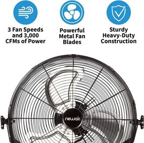 img 3 attached to 🌀 NewAir WindPro18F: High-Velocity Industrial Shop Floor Fan with 3000 CFM - 18 Inch, 3 Speed Settings, Portable and Black