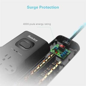 img 1 attached to 🔌 Huntkey 12 Outlet Surge Protector Power Strip Extender с 3 портами для зарядки USB, 5V/3.1A, удлинительный шнур 6 футов, 4000 Джоулей