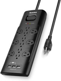 img 4 attached to 🔌 Huntkey 12 Outlet Surge Protector Power Strip Extender с 3 портами для зарядки USB, 5V/3.1A, удлинительный шнур 6 футов, 4000 Джоулей