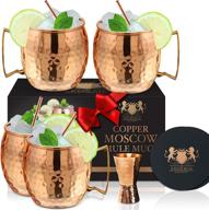 🍹 set of 4 handcrafted moscow mule mugs - 100% pure copper with brass handles - food safe solid copper cups, not plated copper logo