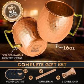 img 2 attached to 🍹 Set of 4 Handcrafted Moscow Mule Mugs - 100% Pure Copper with Brass Handles - Food Safe Solid Copper Cups, NOT Plated Copper