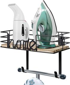 img 4 attached to Organize Your Laundry Room with the TJ.MOREE Ironing Board Hanger: Wall-Mounted Iron and Ironing Board Holder with Spacious Wooden Storage Basket and Detachable Hooks (Black)