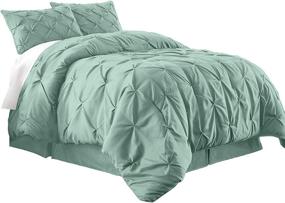 img 4 attached to 🛏️ Queen Size Seafoam Green Pintuck Pinch Pleat Bedding Comforter Set from Berlin - 3-Piece