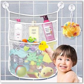 img 1 attached to 🛀 Yihoon Supper Big Bath Toy Organizer: Shower Caddy with Quick Dry Mesh Net, 4 Soap Pockets, and Suction Hooks - Perfect for Bathroom Baby Toy Storage