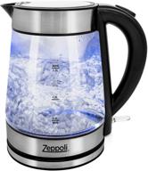 glass tea kettle & hot water boiler - zeppoli electric kettle with auto shutoff, boil-dry protection, led indicator - 1.7l cordless option logo