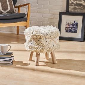 img 3 attached to 🪑 Ivory Christopher Knight Home Mosaic Wool Boho Stool with Natural Finish - Elegant and Stylish Seating solution