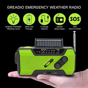 img 1 attached to 🔋 Многофункциональное аварийное солнечное/ручное радио с функцией AM/FM NOAA: 2000mAh батарея, фонарь и настольная лампа для использования дома и на природе (зеленый).