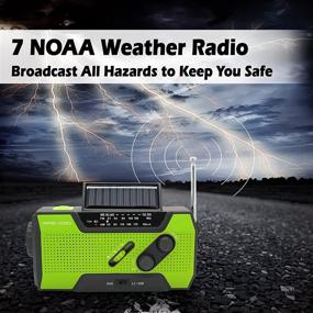 img 3 attached to 🔋 Многофункциональное аварийное солнечное/ручное радио с функцией AM/FM NOAA: 2000mAh батарея, фонарь и настольная лампа для использования дома и на природе (зеленый).