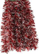 🎄 elegant hanging metallic holiday tinsel garland - red & silver snowstorm design (12ft x 3in) - ideal for christmas & party decorations with fix find logo