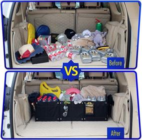 img 3 attached to 🚗 GEEDAR SUV Trunk Organizer - Large Car Organizers and Storage with 3 Compartments, Collapsible, Portable, Non-Slip Bottom and Tie Down Strap