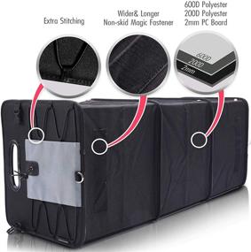 img 1 attached to 🚗 GEEDAR SUV Trunk Organizer - Large Car Organizers and Storage with 3 Compartments, Collapsible, Portable, Non-Slip Bottom and Tie Down Strap