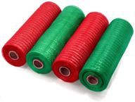 🎄 10 inch x 10 yards koopi poly deco mesh roll set - metallic red and green foil robbin for christmas wreaths, swags, crafts, parties, and decorations - pack of 4 rolls logo