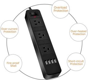 img 3 attached to 💡 Boost your Charging Efficiency with Black Power Strip Surge Protector: 3 Outlets, 4 USB Ports, 2 Prong, 6.6 Ft Extension Cord for Home Office use with Smartphones and Tablets