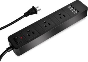 img 4 attached to 💡 Boost your Charging Efficiency with Black Power Strip Surge Protector: 3 Outlets, 4 USB Ports, 2 Prong, 6.6 Ft Extension Cord for Home Office use with Smartphones and Tablets