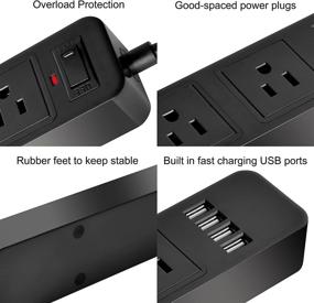 img 1 attached to 💡 Boost your Charging Efficiency with Black Power Strip Surge Protector: 3 Outlets, 4 USB Ports, 2 Prong, 6.6 Ft Extension Cord for Home Office use with Smartphones and Tablets