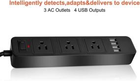 img 2 attached to 💡 Boost your Charging Efficiency with Black Power Strip Surge Protector: 3 Outlets, 4 USB Ports, 2 Prong, 6.6 Ft Extension Cord for Home Office use with Smartphones and Tablets