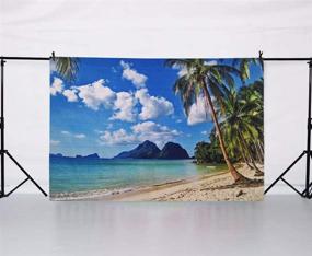 img 2 attached to 🏖️ Funnytree 7x5ft Summer Tropical Beach Backdrop with Seaside Island & Palm Trees for Photography, Picture Blue Sea Sky, Sunshine Luau Themed Party Decorations, Photo Booth Studio Props