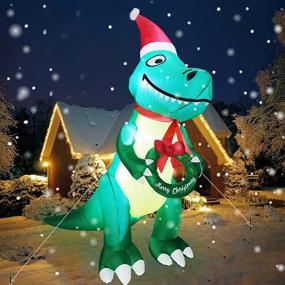 img 4 attached to 🎅 Captivating 10 Ft Tall Inflatable Christmas Dinosaur: Blow up Santa Dino with LED Lights, Merry Xmas Wreath, & Tether Stakes - Perfect Outdoor Decor for Holiday Yard, Lawn & Garden Home Parties