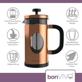 img 1 attached to ☕ bonVIVO GAZETARO I Large French Press Coffee Maker - Stainless Steel and Borosilicate Glass French Coffee Press Machine in Copper Finish, Heat Resistant, With Filter, 34 ounces