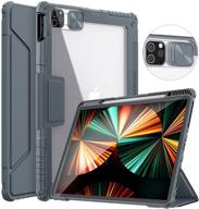 📱 nillkin ipad pro 12.9 case 2021/2020 5th/4th gen - slide camera cover, pencil holder - gray pu leather stand cover with auto sleep logo