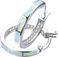 💎 stylish white opal hoop earrings with cubic zirconia inlays for girls and women logo